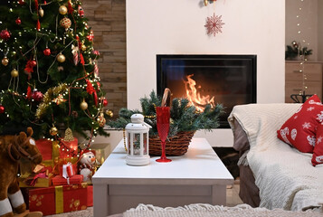 New Year interior of living room.