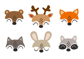 set of isolated baby animals faces 
