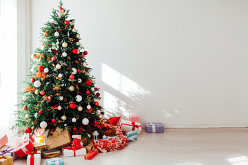 Interior Christmas tree with gifts decor house new year
