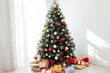 Interior Christmas tree with gifts decor house new year
