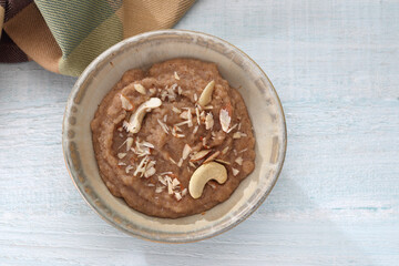 Halwa (Indian Sweet dish) in a ceramic bowl