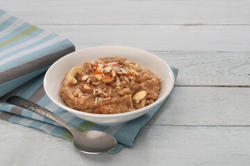 Halwa (Indian Sweet dish) in a ceramic bowl