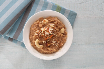Halwa (Indian Sweet dish) in a ceramic bowl