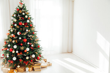 Interior Christmas tree with gifts decor house new year