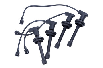 High voltage car wires isolated on a white background