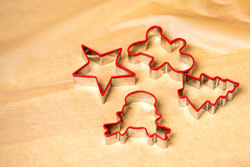 Getting ready for Christams. Gingerbread cooking forms ready to cut dough.
