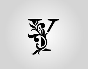 Vector graphic elegant logotype / Letter Y Design. Vintage Calligraphic Alphabetical Icon for book design, brand name, stamp, Restaurant, Boutique, Notary, Hotel.