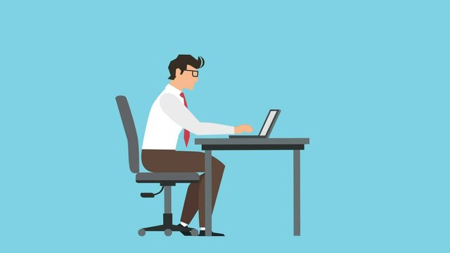 Businessman Character Work From Laptop Workplace Loop Cartoon Animation Isolated. Luma matte