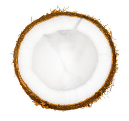 coconut half, top view isolated on white background