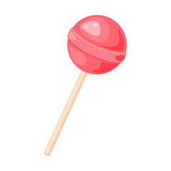 Lollipop vector illustration isolated on white background. Cartoon pink round popsicle on stick. Lolly candy sucker for kids. Vector clipart icon. Eps 10 design.