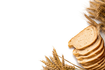 Bakery products. Rye bakery with crusty loaves and crumbs. Fresh loaf of rustic traditional bread...