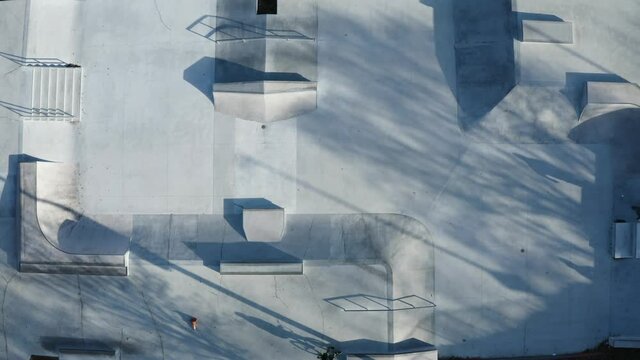 Skatepark top down drone aerial, Boston Massachusetts