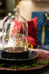 Winter Holidays Table Decorations. Happy New Year and Merry Christmas Party Preparation.