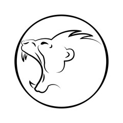 Lion head logo. Image of a lion's head with black lines on a white background. Linear lion logo. Black and white.