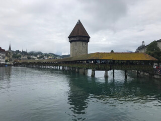 Obraz premium Historic city center of Lucerne with famous Chapel Bridge on Reuss River in Switzerland
