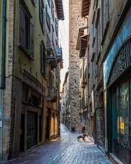 Fototapeta premium Historical street view in Citta Alta of Bergamo City