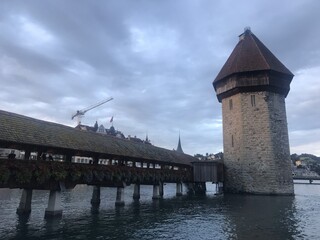 Obraz premium Historic city center of Lucerne with famous Chapel Bridge on Reuss River in Switzerland