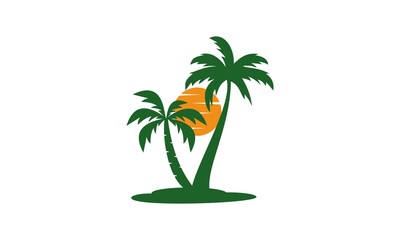 Obraz premium sun beach vector logo coconut