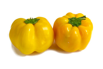 Yellow ribbed paprika pepper, isolated on white background, front view
