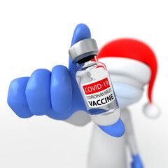 Santa Claus Showing Covid-19 Coronavirus Vaccine, 3d Render - 395765638
