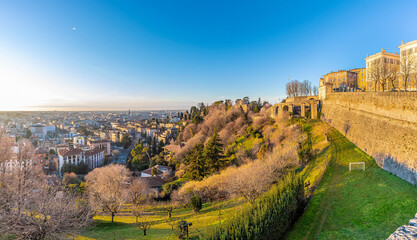 Naklejka premium Historical Porta San Giacomo view in Citta Alta of Bergamo City