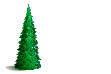 Glass Christmas tree close-up, isolated on white background, with empty space