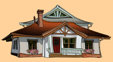 beautiful cute cartoon one story curve house