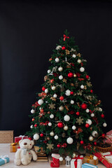 New Year's Interior Christmas Tree with holiday postcard decor gifts