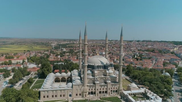 Aerial view of Selimiye Mosque in Edirne.4K Footage in Turkey