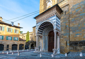 Basilica of Santa Maria Maggiore street view in Citta Alta of Bergamo City