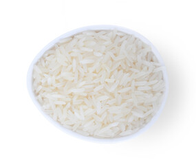 rice in bowl, isolated on white background.