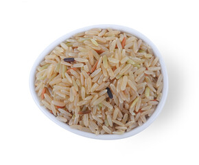 rice in bowl, isolated on white