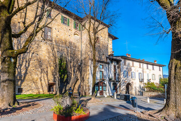 Historical street view in Citta Alta of Bergamo City
