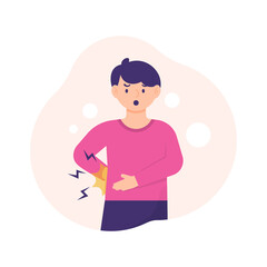 illustration of man experiencing back or lumbago, rheumatism, spinal pain, fractures, gout. people who are experiencing problems and are sick. flat style. design elements