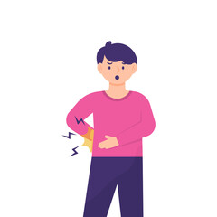 illustration of man experiencing back or lumbago, rheumatism, spinal pain, fractures, gout. people who are experiencing problems and are sick. flat style. design elements