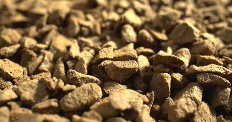 Instant Coffee Crystals. Dry instant coffee. Macro shot of Coffee granules. 