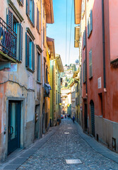 Fototapeta na wymiar Historical street view in Citta Alta of Bergamo City