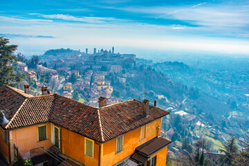 Citta Alta view from Castello di San Vigilio in Bergamo City
