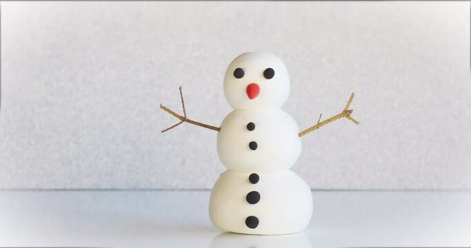 Small moving snowman, winter animation with puppet and mockup.