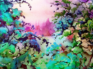 Abstract bright colored decorative background . Floral pattern handmade . Beautiful tender romantic flowers  in the garden, made in the technique of watercolors from nature.