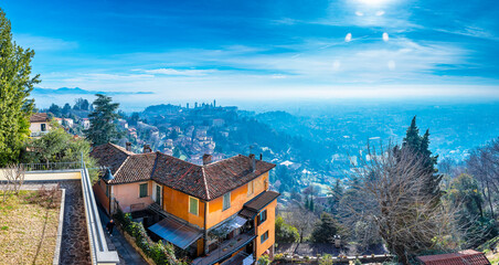 Citta Alta view from Castello di San Vigilio in Bergamo City
