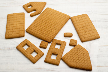 Parts for a gingerbread house. Preparing for the new year, christmas.
