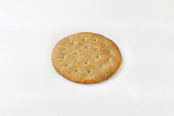 Selective focus of biscuits isolated on white background.