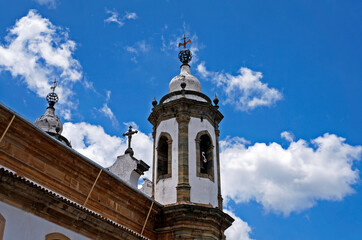 Fototapeta na wymiar Tower of baroque church in Sao Joao del Rei, Minas Gerais, Brazil