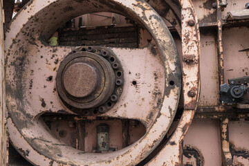 detail of an old industrial gearbox housing