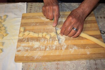 delicious and genuine homemade gnocchi with flour and potatoes - healthy and balanced diet - typical Italian dish of high quality - cooking