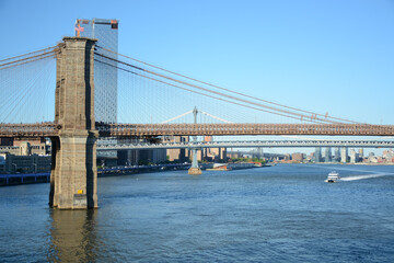 Fototapeta na wymiar New York, NY, USA - JUNE 2, 2019: View to Brooklyn Bridge from Pier 15