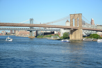 Fototapeta na wymiar New York, NY, USA - JUNE 2, 2019: View to Brooklyn Bridge from Pier 15