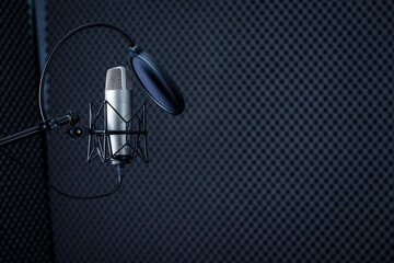 Professional Microphone in Recording Studio with  blank copy space background