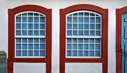 Colonial windows in historical center, Sao Joao del Rei, Brazil